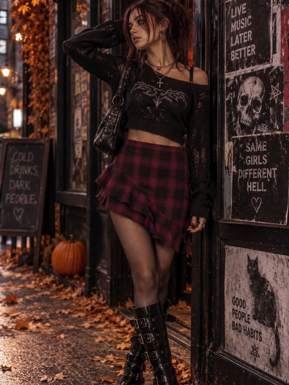 Y2K Goth Punk Asymmetrical Mini Skirt Burgundy Black Plaid Rave Alt Grunge sz S